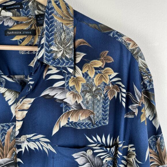 Van Heusen Hawaiian Aloha Tropical Button Up Short Sleeve Shirt Blue Size L - Picture 5 of 8
